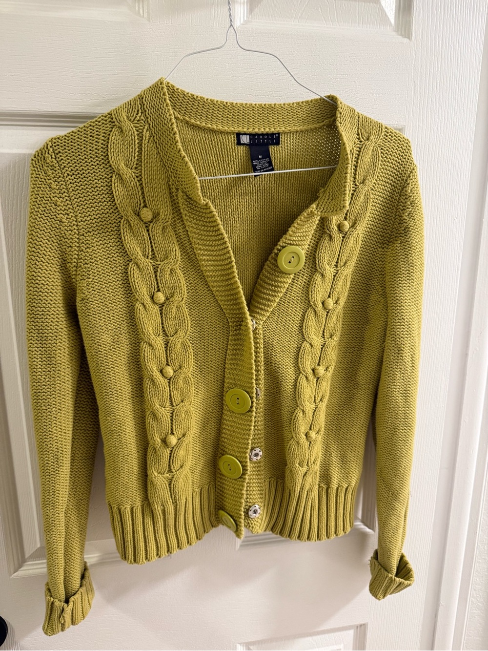 Carole Little Cable-Knit Button Cardigan - Chartreuse Green